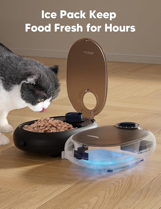 WOPET Automatic Cat Feeder– 48H Programmable Pet Food Dispenser with Ice Pack for Freshness, Yogurt & Canned Meals – Perfect for Cats, Kittens & Small Dogs