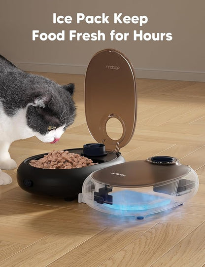 WOPET Automatic Cat Feeder– 48H Programmable Pet Food Dispenser with Ice Pack for Freshness, Yogurt & Canned Meals – Perfect for Cats, Kittens & Small Dogs