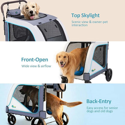 Ownpets Extra-Large Dog Stroller for Large Dogs Up to 154lbs, with Hanging Storage Bag, Foldable Dog Wagon with Adjustable Handle & Breathable Mesh, 4 Wheels Pet Stroller