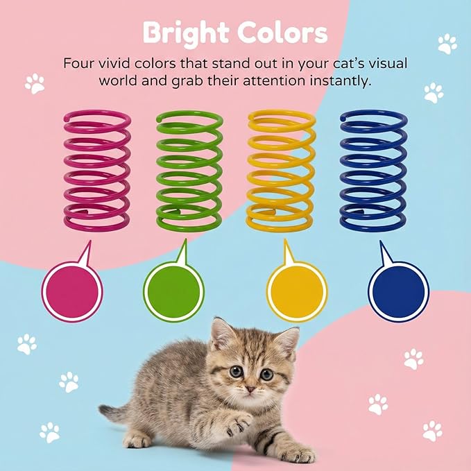 Cat Spring Toys for Indoor Cats and Kittens, 12 Pack Colorful Plastic Spiral Coil Springs, Interactive Toys for Swatting, Biting, Chasing & Hunting, Durable Lightweight Bouncy Toys for Self Play