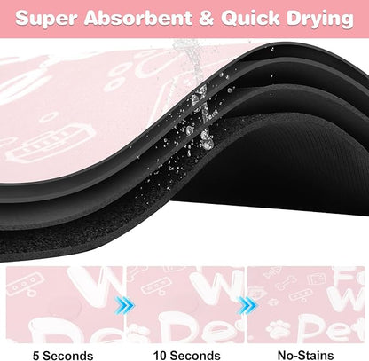 Pet Feeding Mat,Dog Cat Mat for Food and Water,Dog Bowl Waterproof Placemat with Rubber Backing,Absorbent Quick Dry Water Dispenser Mat for Pet（Pink 12"×18"）