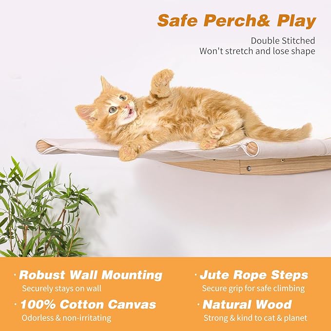 Cat Hammock with Two Steps, Wall Mounted cat Rack for Sleeping, Climbing, Playing, and Resting. Wall Mounted Bed and Niche Suitable for Cats Modern cat Bed Furniture