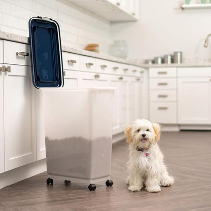 IRIS USA Airtight Dog Food Storage Container, Up to 38 lbs, Attachable Wheels, For Dog Cat Bird and Other Pet Food Storage Bin, Keep Fresh, Easy Mobility, BPA Free, Navy/Pearl, 6 Pack