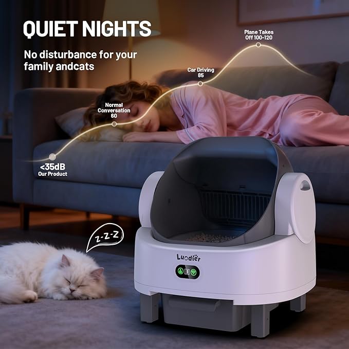 Self Cleaning Litter Box, Multiple Smart Safety Sensor, Open Top Automatic Litter Box, Large Capacity Multiple Cats, with APP Control/1 Trash Bag/1 Litter Mat, Cat Litter Box Automatic Cleaning