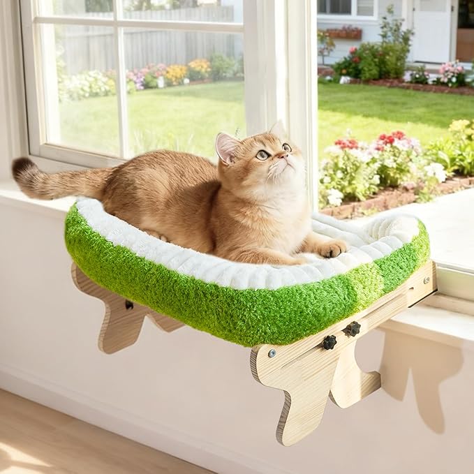 cat Window Perch for Indoor Cats Large Window Hammock with Washable Cover Suitable for All Seasons cat Window Bed for Adults Cats and Kittens(White and Green)
