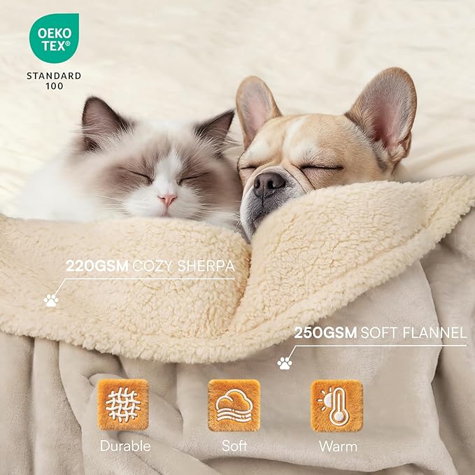 Luciphia Waterproof Pet Blanket, Liquid Pee Proof Dog Blanket for Sofa Bed Couch, Reversible Sherpa Fleece Furniture Protector Cover for Small Medium Large Dogs Cats, Grey Beige X-Large（85" x 57"）