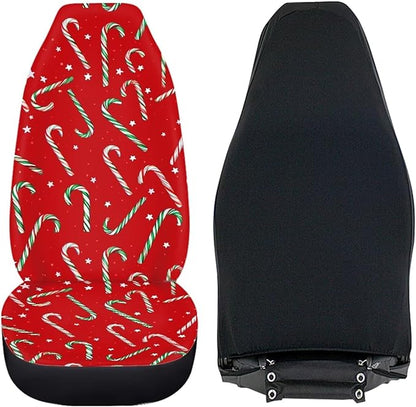 Dreaweet Candy Cane Print Car Seat Covers Front Seats Only 2 Piece Christmas Car Accessories Red Washable Universal Bucket Seat Covers for Cars SUV Sedan Easy to Install