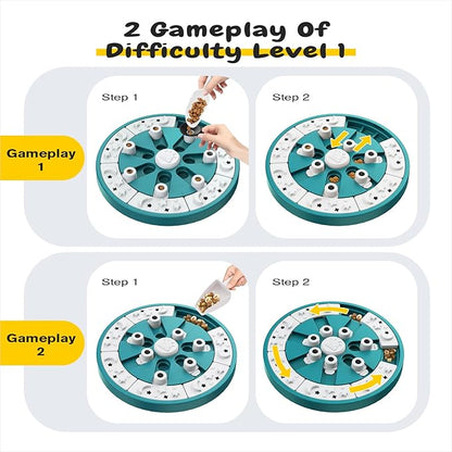KADTC 2 Levels of Step-by-Step Challenge,Large Size,Beginner to Advanced Dog Puzzle Toys,3 Ways to Play,U.S. Brand & Design Treat Puzzles for Dogs Mental Stimulation Enrichment Food Slow Feeder Toy