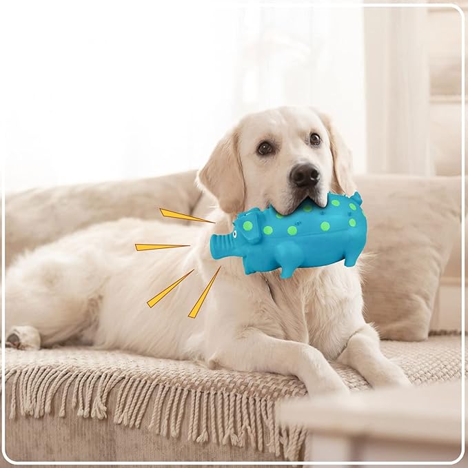 WishLotus Natural Latex Dog Squeaky Toy, Pig-Shaped Dog Chew Toys for Teeth Cleaning, Puppy Chew Toy for Dogs to Relieve Stress and Reduce Boredom (Blue,1pc L-Size)