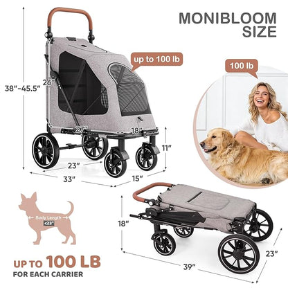 MoNiBloom Large Pet Stroller with Anti-Slip Ramp, Heavy Duty Dog Stroller Up to 99lb, Safe & Gentle Mobility Aid, All-Terrain Wheels, Idea for Injured, Disabled, & Senior Dog