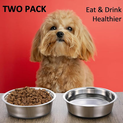 4 Cup Stainless Steel Dog Bowls Set of 4 for Food and Water, Silicone Base Anti-Slip, Rust Resistant, Extra Thick Metal Dog Bowl for Small Dogs, 30oz