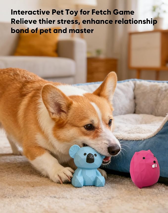 Deeow Natural Latex Dog Toys 2 Pack - Koala & Kangaroo Squeaky Dog Enrichment Toys, Puppy Teething Clean Toys for Small Medium Dogs, Milk Scented Interactive Pet Toys for Anxiety Boredom Relieve