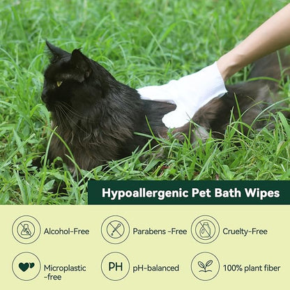 Pet Glove Wipes for Dogs & Cats, Hypoallergenic No Rinse Cleaning Grooming Gloves, Extra Thick Coconut Oil Infused Fur Nourishing & Deodorizing Wipes, 20PCS