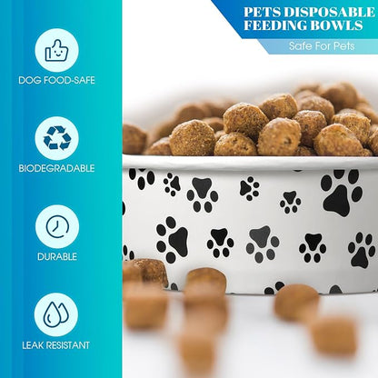 60 Pieces Disposable Paper Dog Bowls Small Dog Dishes with Cute Pattern Pet Feeding Bowls Food and Water Dishes for Puppies Cats Travel Wet Dry Food Water(16 oz)