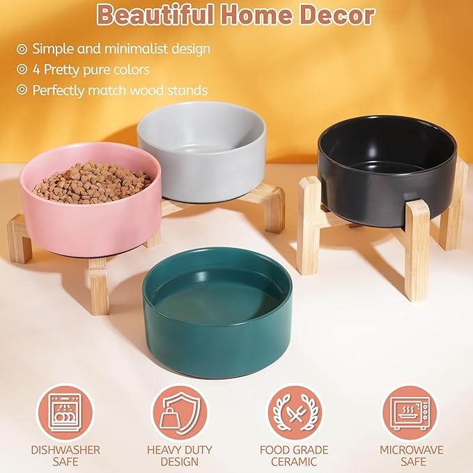Dog Bowls, Non Slip Ceramic Dog Food and Water Bowl with Silicone Base, Heavy Pet Feeding Bowl for Puppies, Small and Medium Dogs (Pink, 6 Inches)