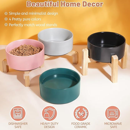 Dog Bowls, Non Slip Ceramic Dog Food and Water Bowl with Silicone Base, Heavy Pet Feeding Bowl for Puppies, Small and Medium Dogs (Pink, 6 Inches)
