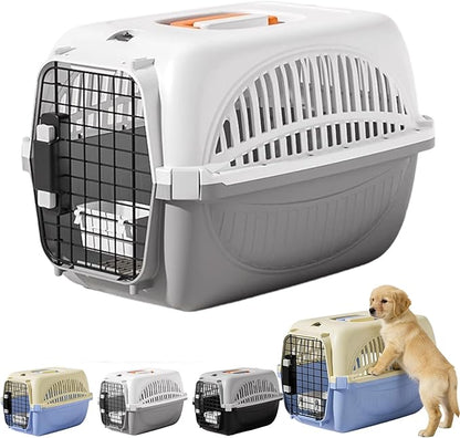 Airline Approved Dog Carrier, Hard-Sided Cat Carrier with Detachable Food Bowl, Portable Dog Crate for Small Dogs and Cats, Ideal for Travel, Car, and Outdoor Use (Grey)