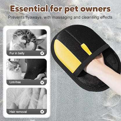 Pet Hair Removal Glove for Cats & Dogs, Upgraded Thickened Double Sided Grooming Glove, Powerful Cat Grooming Gloves, Reusable Hair Remover Glove for Couch, Furniture, Carpet, Curtain (3pcs)