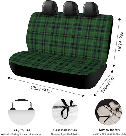 Car Interior Decor Seat Cover, Fashion Universal Stretch Back Seat Protector, Car Accessories Rear Bench Seat Covers for Trucks SUV Compatible with Black Green Scottish Tartan Plaid Art