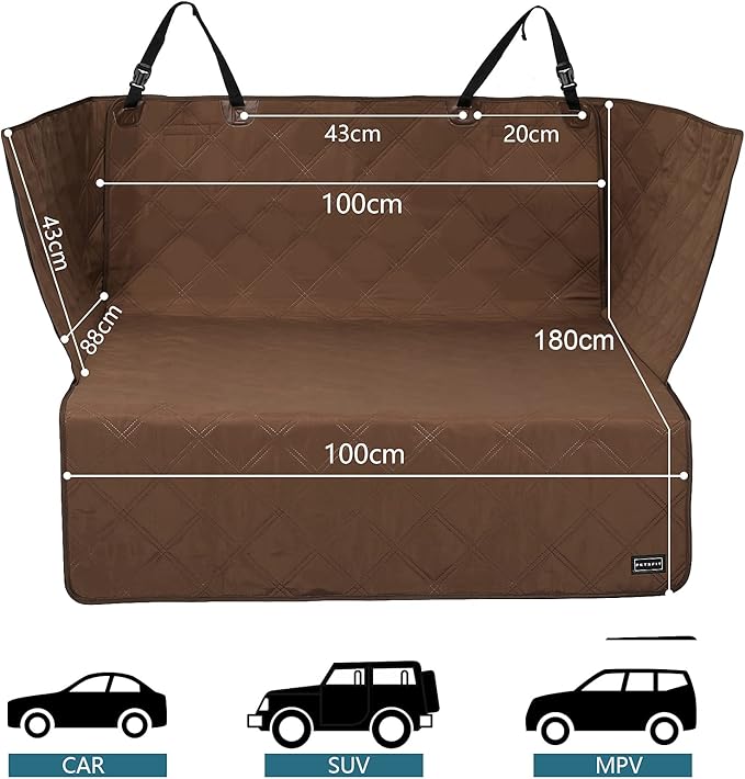 Petsfit SUV Cargo Liner for Dogs, Water-Resistant Scratchproof Dog Cover for Car with Side Flap, Durable Washable Dog Trunk Cover for SUV Against Dirt and Pet Hair, Large Size Universal Fit, Coffee
