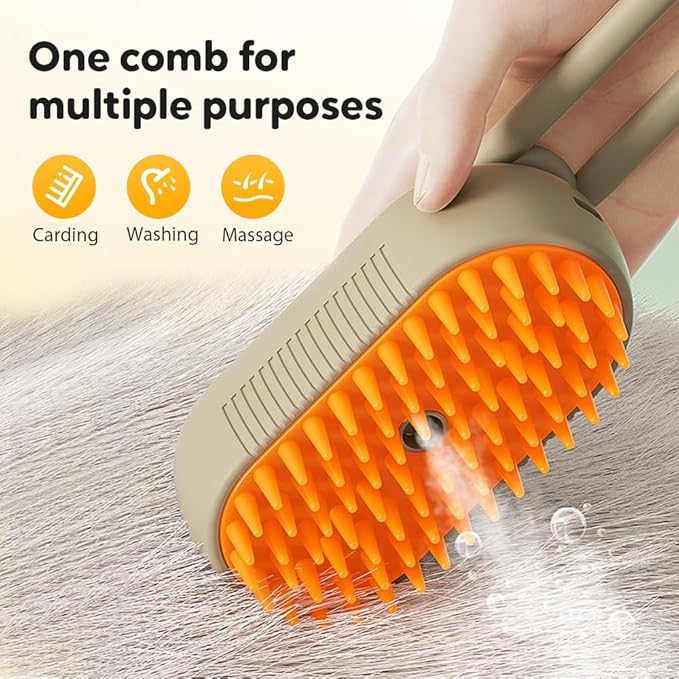 3 In1 Cat Steamy Brush, 2026 New Comb for Cats Dogs, Dog Brush with Steam Self Cleaning Pet Hair, Pet Spray Hair Removal Comb for Shedding, Long Short Haired with One-Click (Milk coffee)