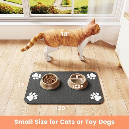 Pet Feeding Mat-Absorbent Pet Placemat for Food and Water Bowl, with Waterproof Rubber Backing, Quick Dry Water Dispenser Mat for Dog and Cat (20"x12", Coffee)