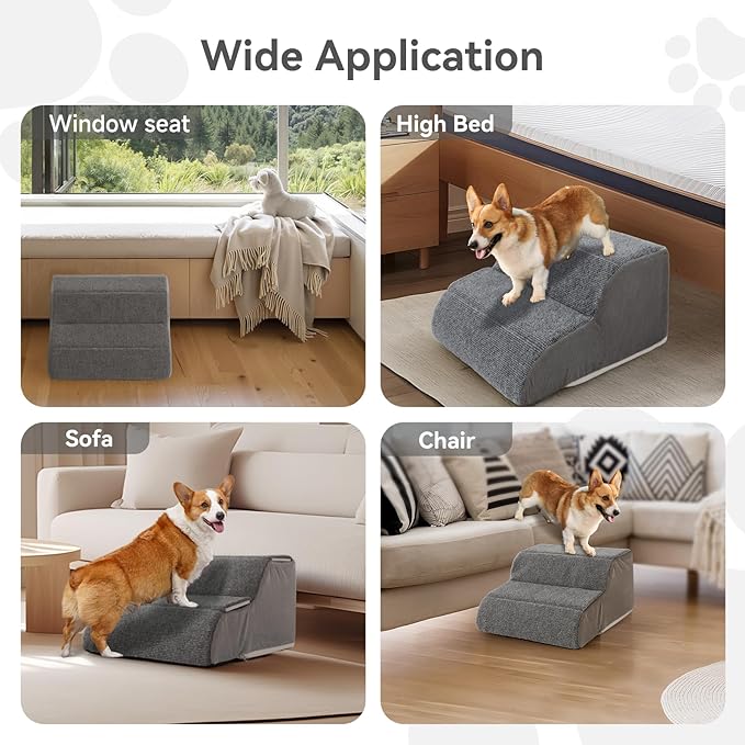 2 Steps Dog Stairs for Sofas & Chairs, 8.3" Tall Pet Steps for Small to Medium Dogs & Cats, Waterproof with Removable Cover & PE Support Board for Sofa, Chair, or Stairs