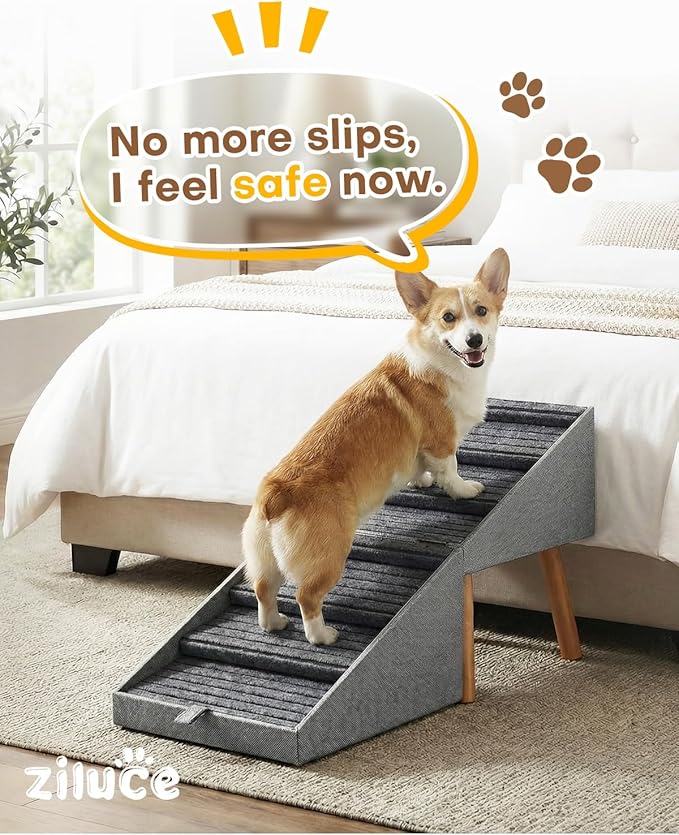 Dog Ramp for Bed & Couch, Dog Stairs 21.06 inches High for Large/Medium/Small Doggie, Foldable 2 in 1 Wooden Pet Steps for Puppy Older and Injured Dogs, Split Ottoman Design, No-Slip Surface