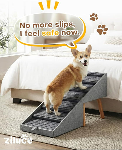 Dog Ramp for Bed & Couch, Dog Stairs 21.06 inches High for Large/Medium/Small Doggie, Foldable 2 in 1 Wooden Pet Steps for Puppy Older and Injured Dogs, Split Ottoman Design, No-Slip Surface