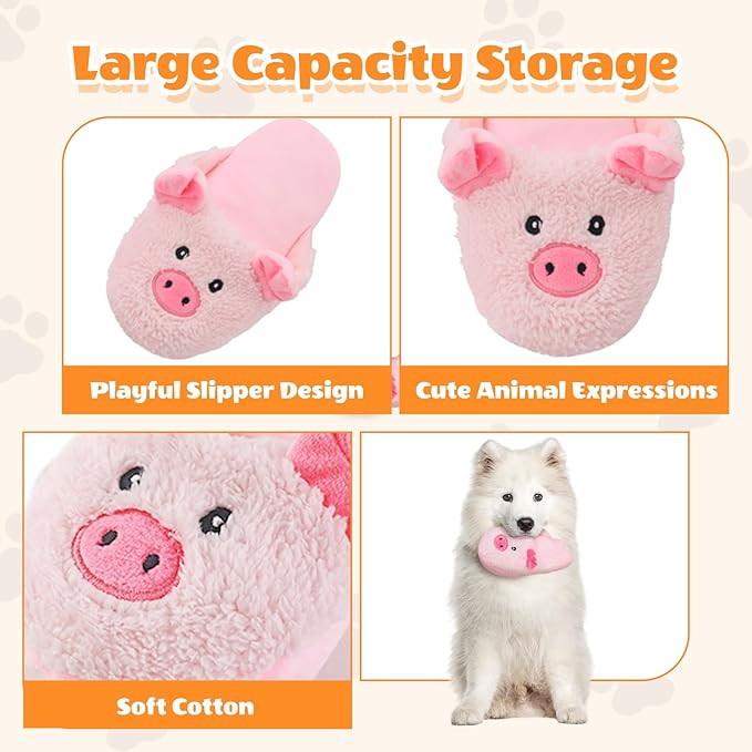 Andiker Dog Squeaky Toy, Cute Slipper Shaped Dog Chew Toys with a Squeaker and Crinkle Paper, Hide Food Puppy Stuffed Toy for Small Medium Dogs to Bite and Relieve Boredom and Stress (Pink)