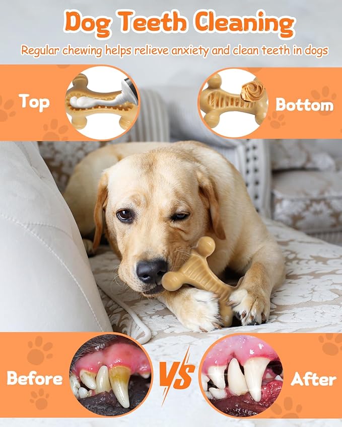 Dog Toys for Aggressive Chewers Large Medium Breed, Interactive Treat Dispenser Chew Toy to Keep Dogs Busy, Indestructible Durable Nylon Teething Bones