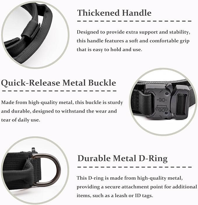 Tactical Dog Collar, Adjustable Military Training Nylon Dog Collar with Control Handle and Heavy Quick-Release Metal Buckle for Small Medium Large Dogs, Black S
