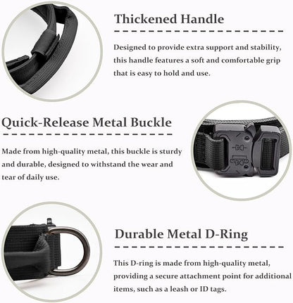 Tactical Dog Collar, Adjustable Military Training Nylon Dog Collar with Control Handle and Heavy Quick-Release Metal Buckle for Small Medium Large Dogs, Black S