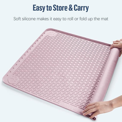 Pee Pad Holder for Dogs, 34" x 22" Silicone Pee Tray Mat Leak-Proof, High Edge, No Spill Pet Pad Holder for Puppy, Cat, Rabbit, Training Pads for Floor Protection, No Pee Pads (Pink)