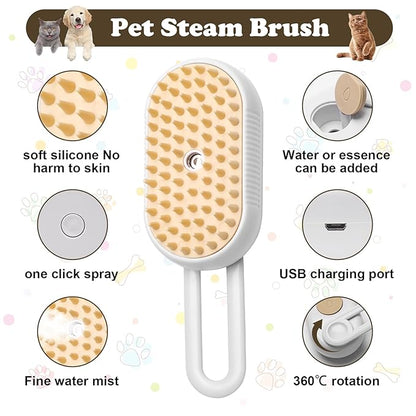 3-in-1 Cat Steam Brush for Shedding, Massaging & Grooming, Rechargeable, Misty Brush for Cats & Dogs, White, 3 Count
