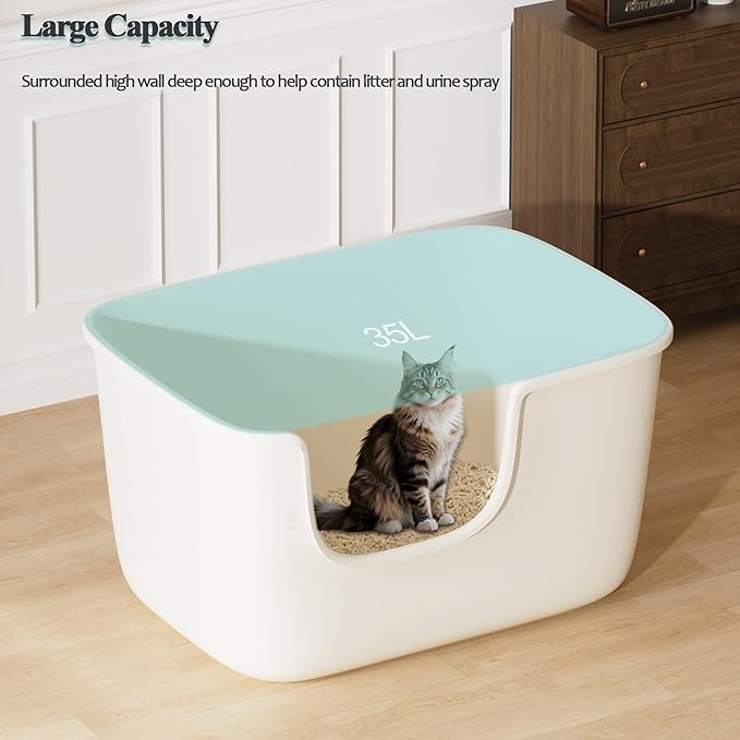 Vealind Large Cat Litter Box for Indoor Cats High Sided and Low Entry Litter Box 22.2"×14.9"×12" Tall Litter Boxes with High Back Deep Wall XL Cat Litter Boxes (White)