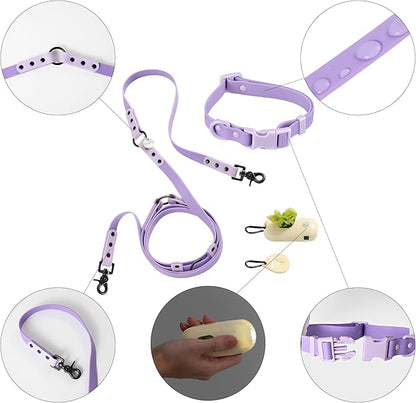 WLK1004H-5SET Luna Small 8FT Adjustable 6-in-1 Waterproof Hands-Free Leash and Collar with LED Flashlight, Bag Dispenser, and Poop Bag Holder, Bramble