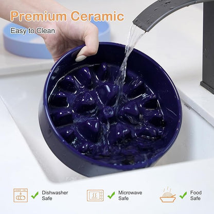 Sted Ceramic Slow Feeder Dog Bowls for Medium Large Breed, Slow Feeding Dog Bowl, Dogs Food Bowls for Fast Eaters, Puzzle Dogs Food Bowl with Silicone Base, Maze Blue