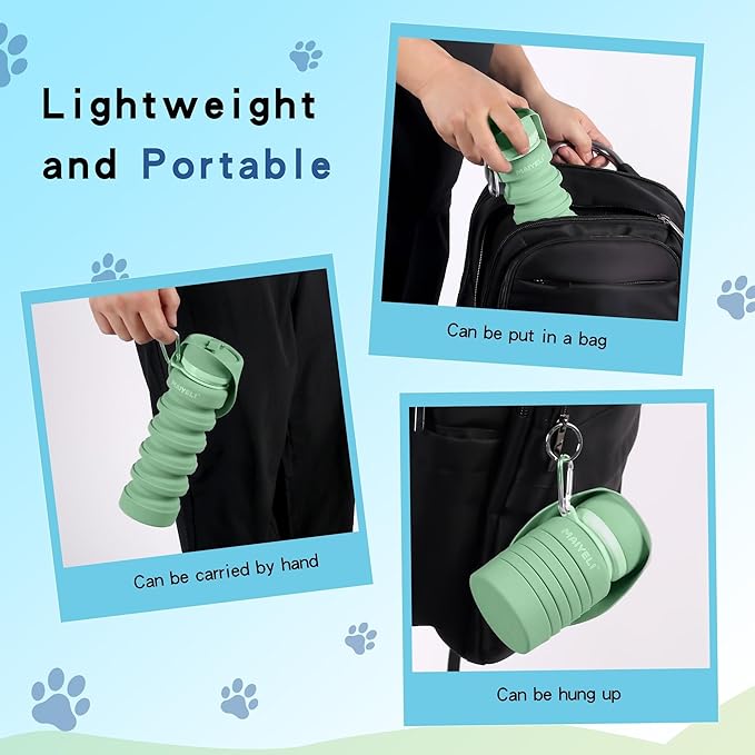 Collapsible & Portable Dog Water Bottle with Dispenser for Walking, Travel, and Outdoor, 9oz-17oz Leak-Proof Silicone Water Bottle for Dogs on The Go (Green)