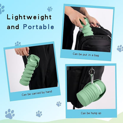 Collapsible & Portable Dog Water Bottle with Dispenser for Walking, Travel, and Outdoor, 9oz-17oz Leak-Proof Silicone Water Bottle for Dogs on The Go (Green)