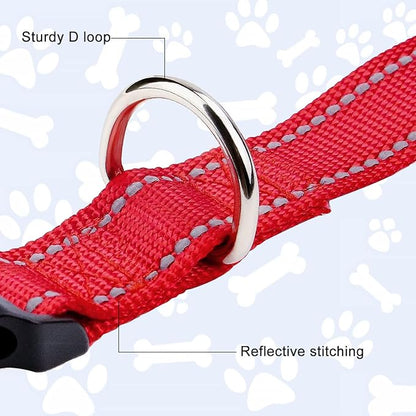FunTags Reflective Dog Collar, Sturdy Nylon Collars for Puppy and Extra Small Girl and Boy Dogs, Adjustable Dog Collar with Quick Release Buckle,Red,5/8" Width