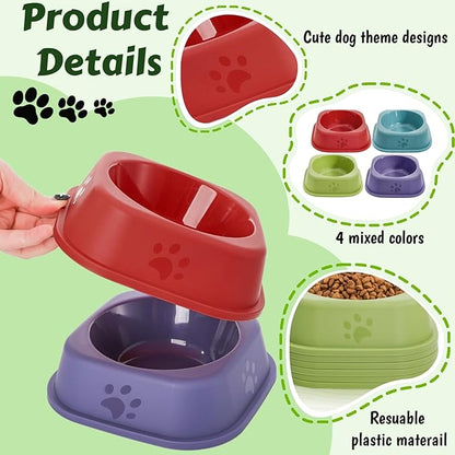 24 Pack Plastic Dog Bowls, 9 Oz Reusableb Bulk Pet Feeding Food Water Bowls, Colorful Puppy Dogs Birthday Party Supplies Food Dishes for Cat, Dog, 4 Colors