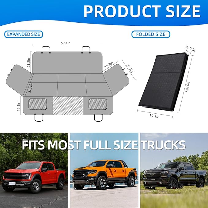 MAXFUT Truck Dog Seat Cover Back Seat,Back Seat Extender for Truck,Dog Hammock,Hard Bottom Car Seat Cover,Pet Seat Cover for F150/RAM1500/Silverado