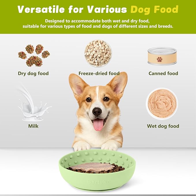 Dog Lick Bowl, Slow Feeder Dog Bowl Licking Mat for Small to Large Dogs, BPA-Free Non-Slip Silicone Slow Feeder Treat Dispenser for Anxiety Relief, Freezer & Dishwasher Safe (Green, 8.3"x2.6")