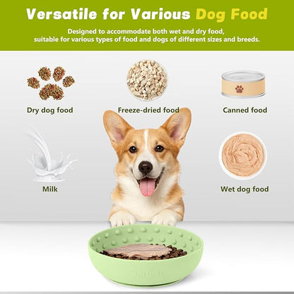 Dog Lick Bowl, Slow Feeder Dog Bowl Licking Mat for Small to Large Dogs, BPA-Free Non-Slip Silicone Slow Feeder Treat Dispenser for Anxiety Relief, Freezer & Dishwasher Safe (Green, 8.3"x2.6")