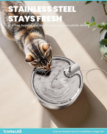 Cat Water Fountain Stainless Steel - 108oz/3.2L Large Capacity Cat Fountain for Drinking, Ultra Quiet Metal Pet Water Fountain for Cats, Dogs, Multiple Pets