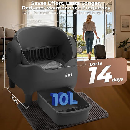 Automatic Self Cleaning Cat Litter Box: Scoop Free Litter Box with APP Control, Large Capacity for Multiple Cats, Odor Control, Ultra Quiet, Smart Safety Sensors