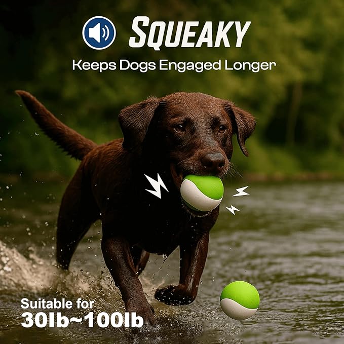 Squeaky Dog Toy – Durable Rubber Dog Ball for Medium & Large Dogs, Tough Interactive Fetch Toy for Chewers, Outdoor Training & Play Ball, Floating Water Play Gift.Green White