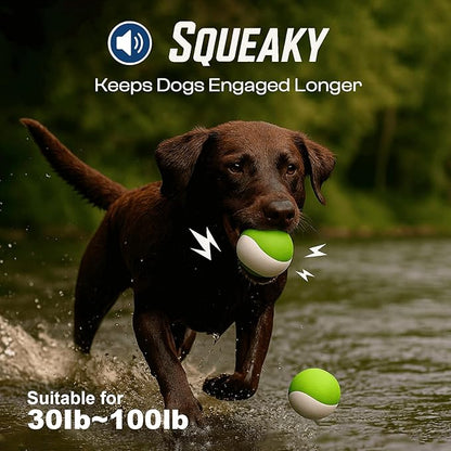 Squeaky Dog Toy – Durable Rubber Dog Ball for Medium & Large Dogs, Tough Interactive Fetch Toy for Chewers, Outdoor Training & Play Ball, Floating Water Play Gift.Green White