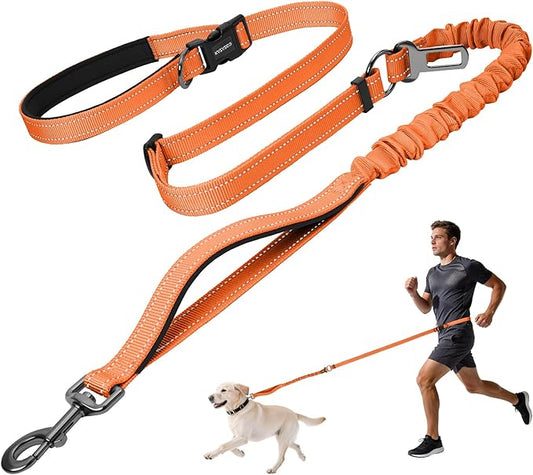 Kazazoo Hands-Free Dog Leash with 5.5-8.5FT Adjustable Length - Heavy Duty No Pull Bungee Design, Reflective Safety for Walking, Jogging & Training | Suitable for Medium to Large Dogs,M Size-Orange